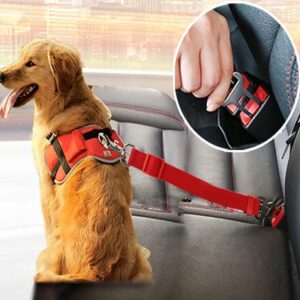 Adjustable Pet Car Seat Belt – Dog & Cat Safety Harness with Lead Clip for Vehicles