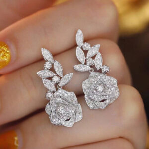 Flower Rose Earrings For Women Shiny