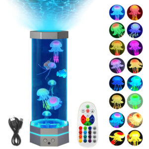 Jellyfish Lava Lamp – 17 Colors, 15-inch with Remote Control & USB, Creative Projector for Kids